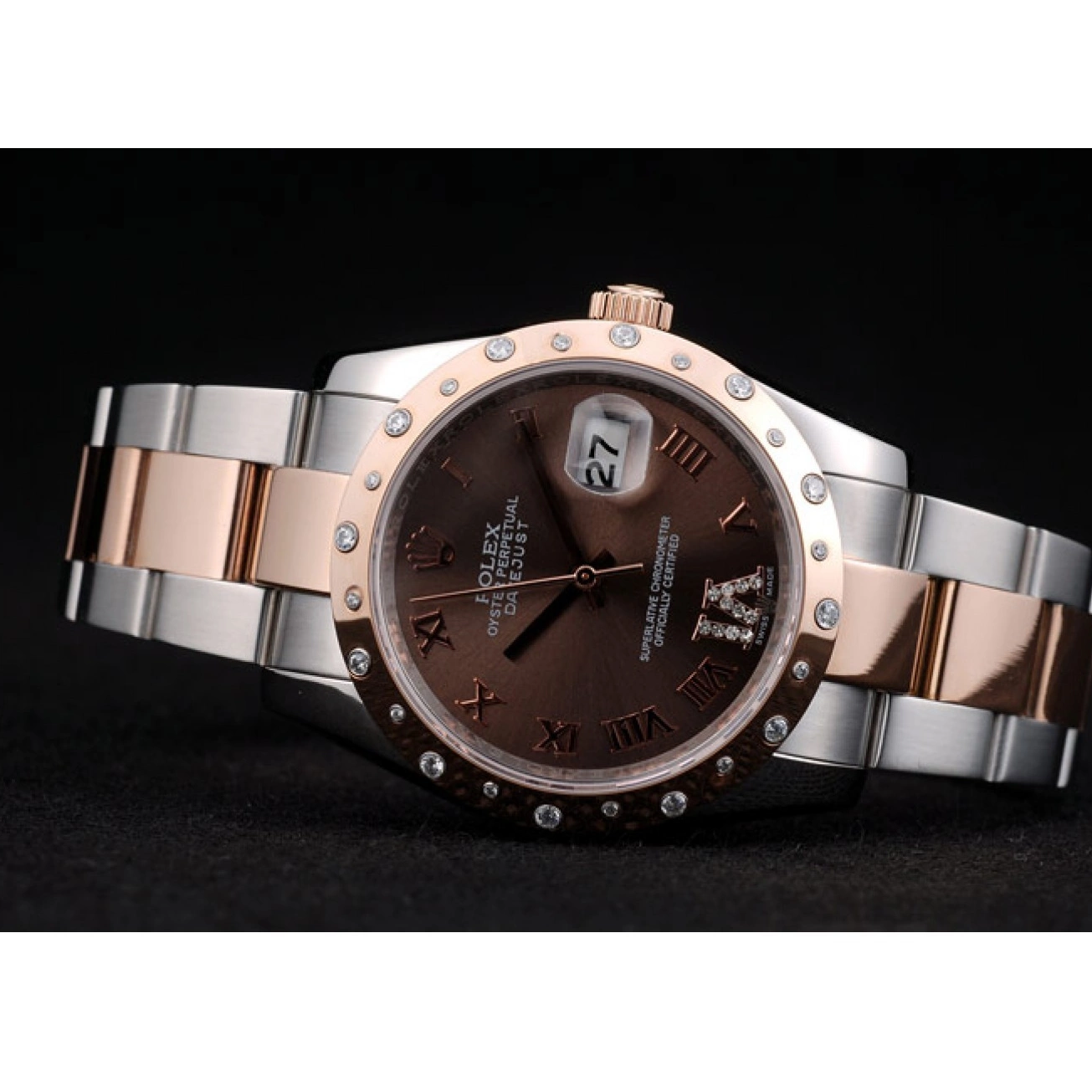 Rolex aaa copy Brown 41994 Dial Brushed DateJust Diamond Stainless Case Plated Rolex Steel 0825